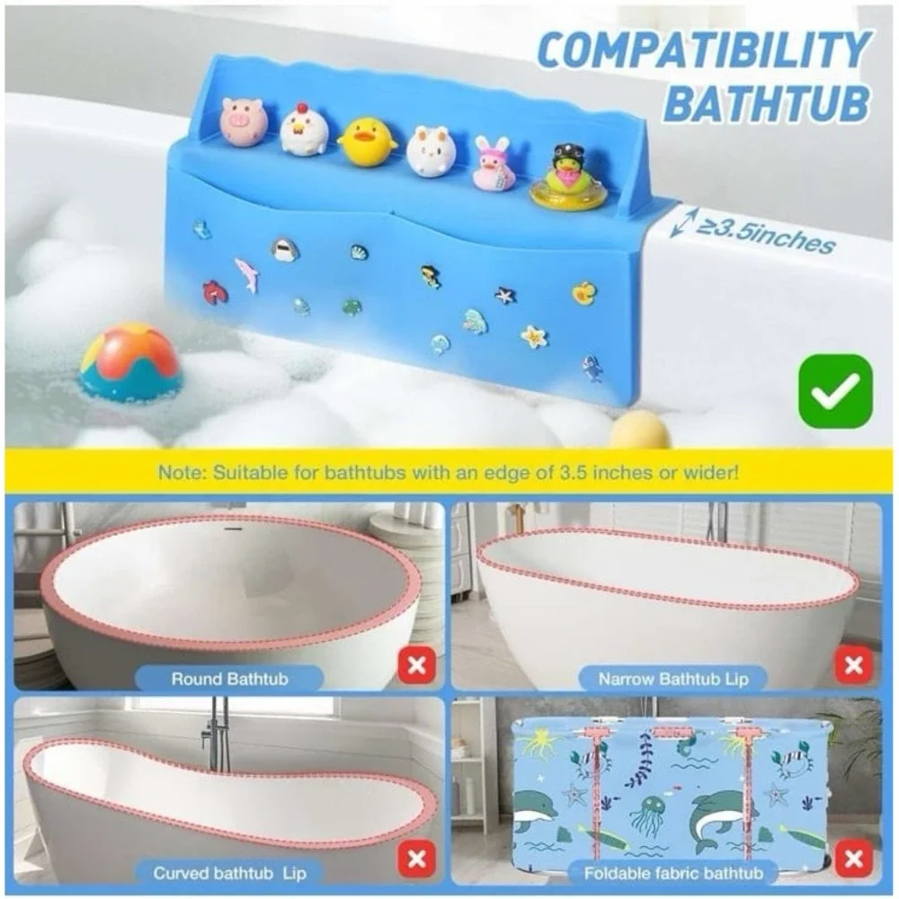 Ikkle Splash Guard For Bathtub Silicon Kids Bath Tub‎ Shelf And Organizer